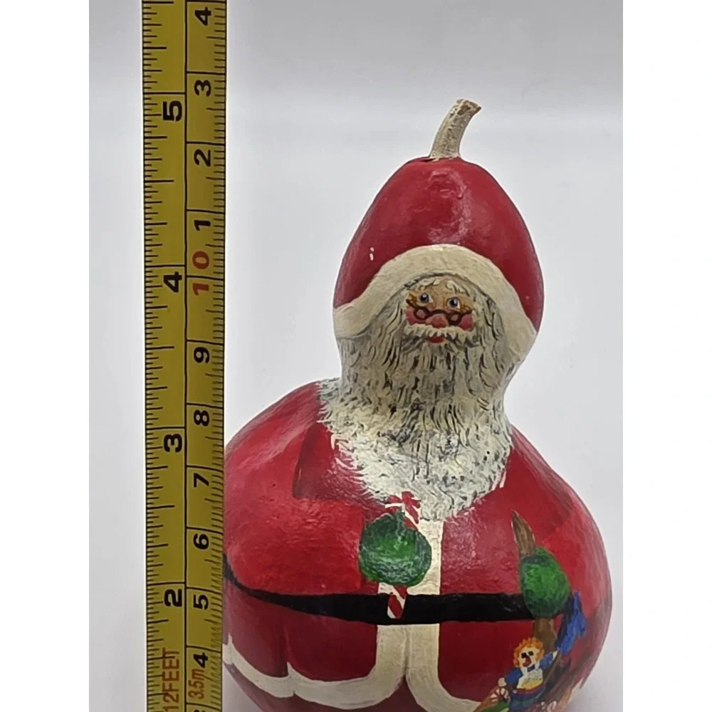 Vintage Folk Art Hand-painted Santa Gourd Signed 5 Inches